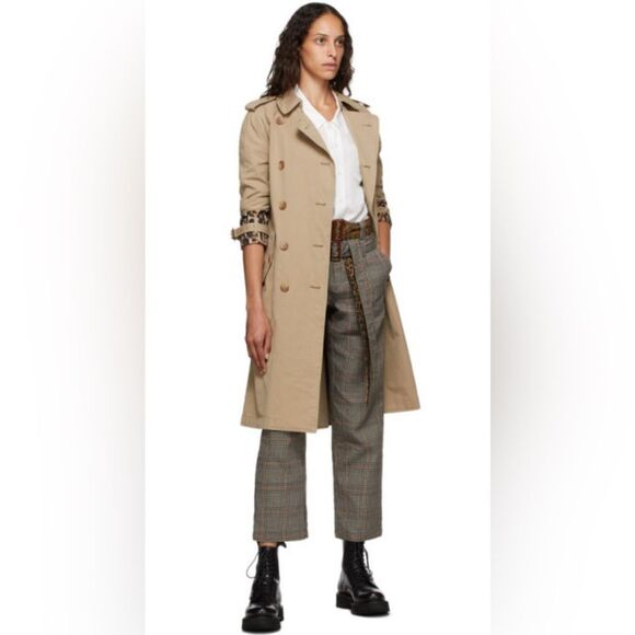 R13 Women's Plaid Cropped Pants with Leopard Belt - Picture 2 of 13